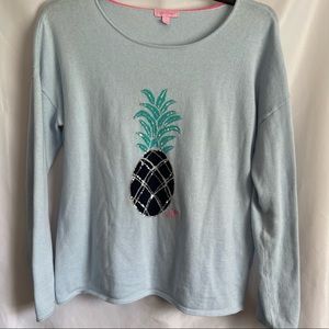 Lilly Pulitzer Women’s Roselle Boatneck Sweater Boho Blue Pineapple Large